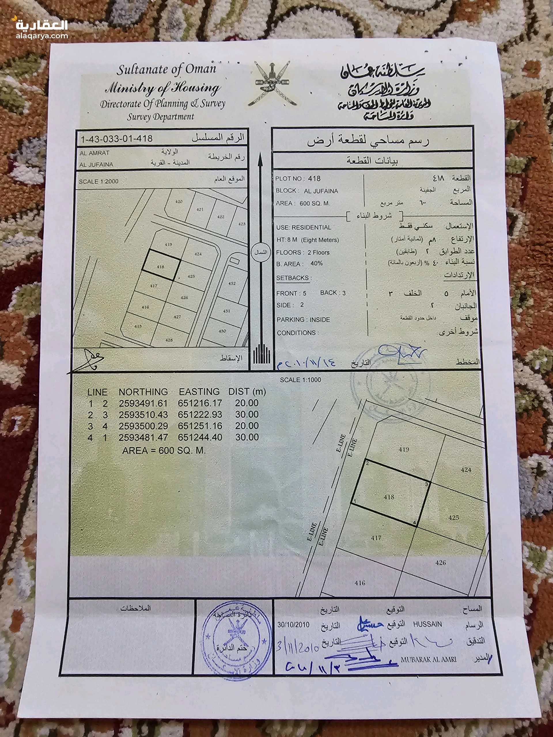 أرض للبيع في الجفينه العامرات مطلوب ٣٢ الف