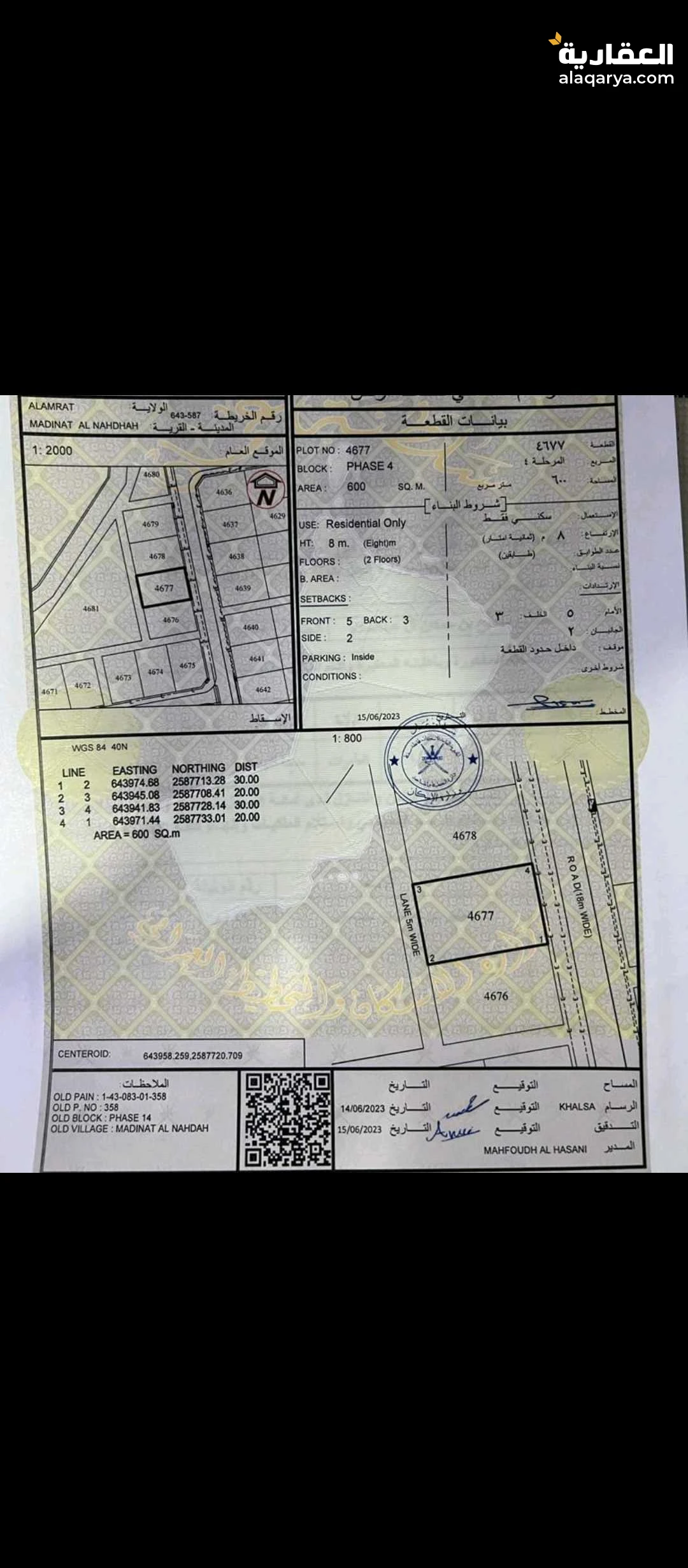 فرصه ارض سكنيه ف العامرات ف مدينة النهضه مربع 14 تبعد عن شارع أقل من 200مترا جنب