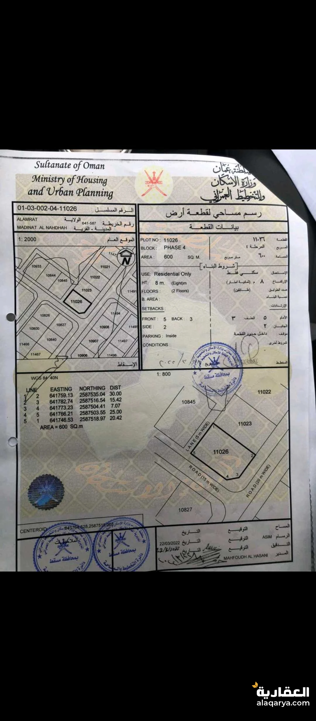 فرصه لادخار ارض سكنيه في العامرات ف مدينة النهضه امتداد اول كورنر  قريب من بيوت