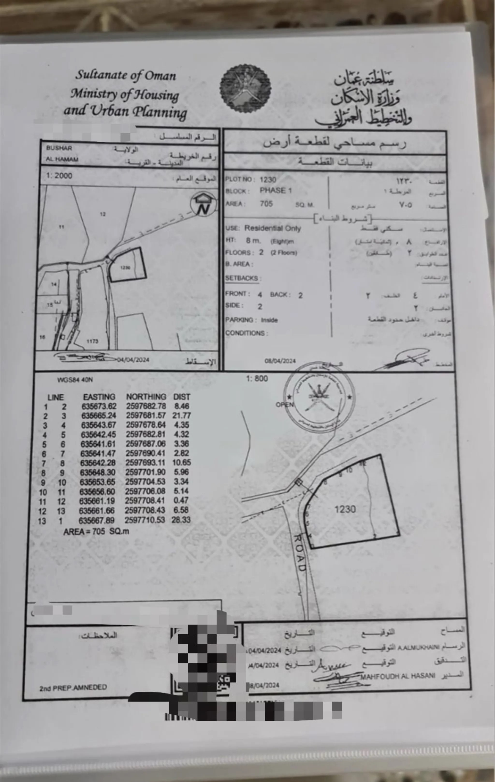 #ارض كونر على شارعين بوشر